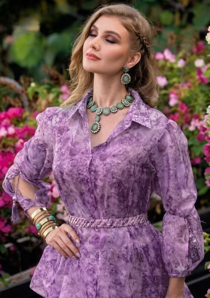 Lavender Organza Indo-Western Set with Khatli Work & Digital Print Skirt