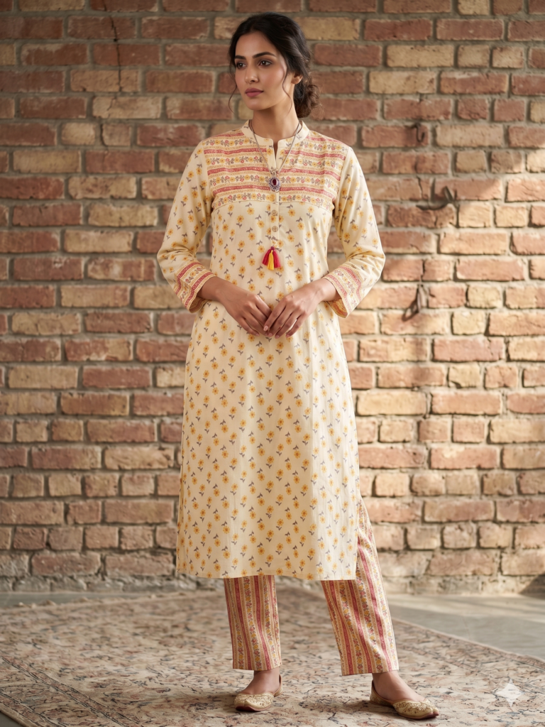 Yellow Pure cotton Long Coord set