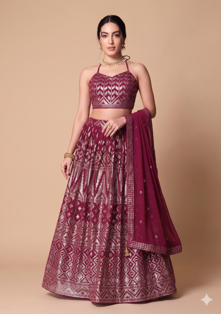 Pink Georgette Lehenga with Full Sequins Work