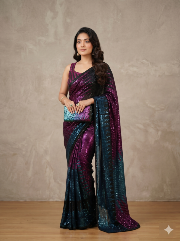 Multi-Tone Full Sequin Ready-to-Wear Saree with Stitched Blouse