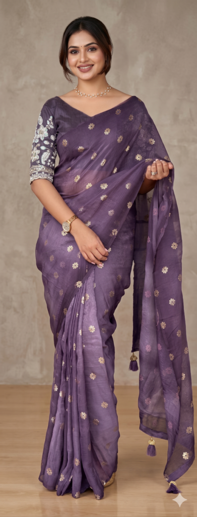 Purple Ready-to-Wear Viscose Silk Saree