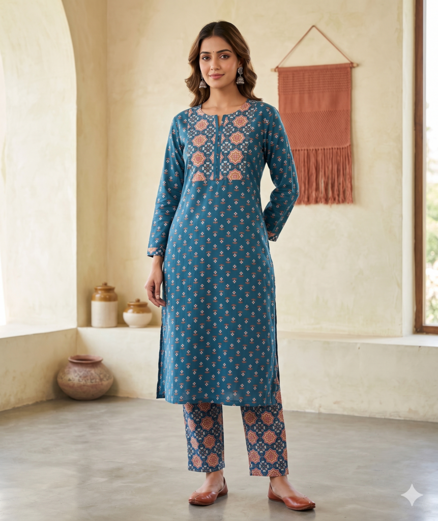 Blue Long Cotton Coord sets