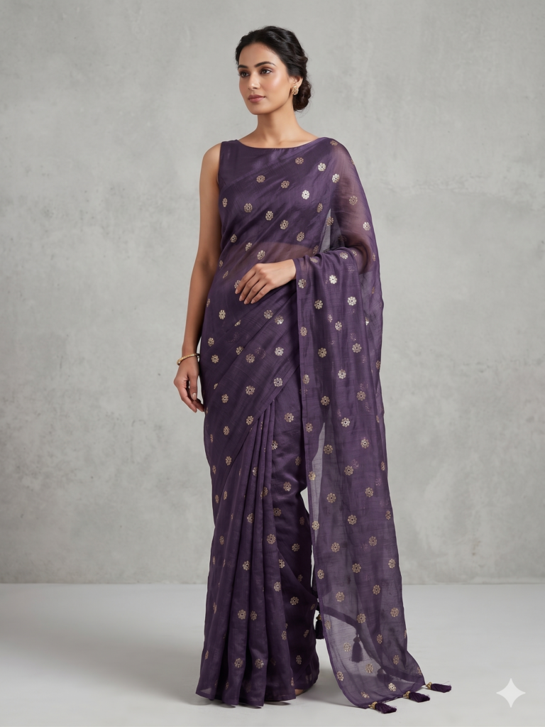Purple Ready-to-Wear Viscose Silk Saree