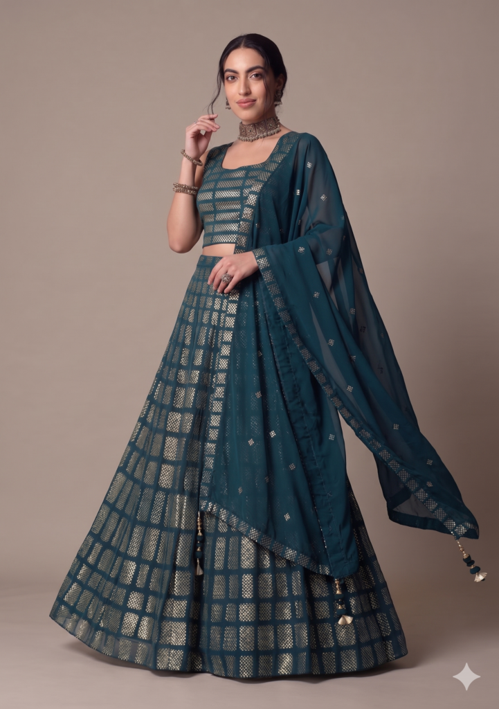 Blue Georgette Lehenga with Full Sequins Work