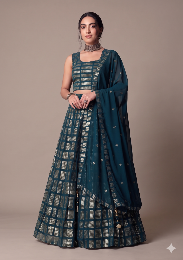 Blue Georgette Lehenga with Full Sequins Work