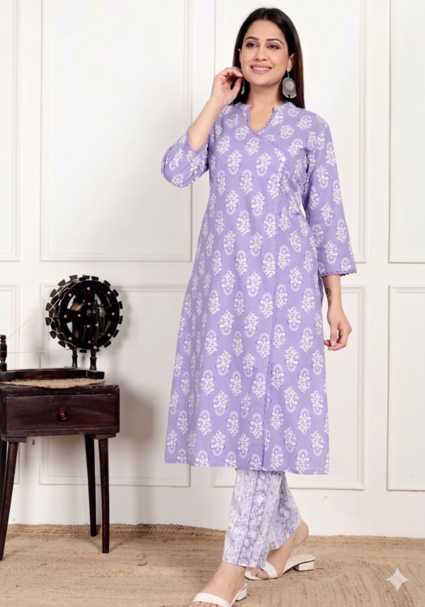 Lavender Angrakha Pure Cotton Coord set