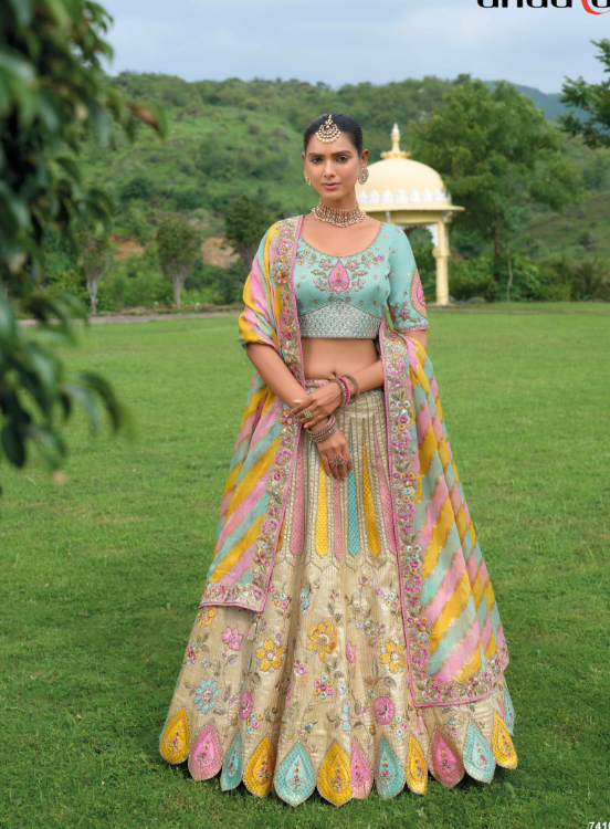 Beautiful Traditional Designer Elegant Multi color Embroidery Work Cut Work Pure Zari Silk Lehenga