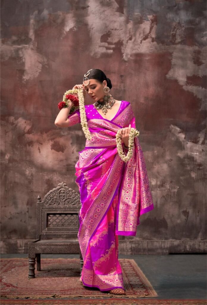 Purple Pink Rangkaat Handloom Weaving Silk Saree