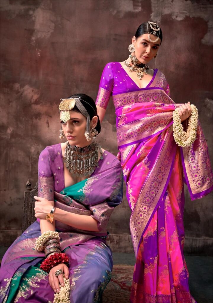 Purple Pink Rangkaat Handloom Weaving Silk Saree