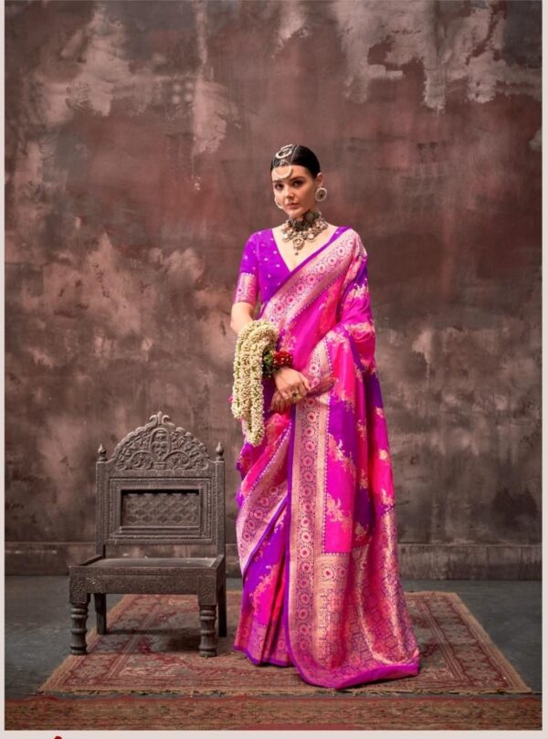 Purple Pink Rangkaat Handloom Weaving Silk Saree