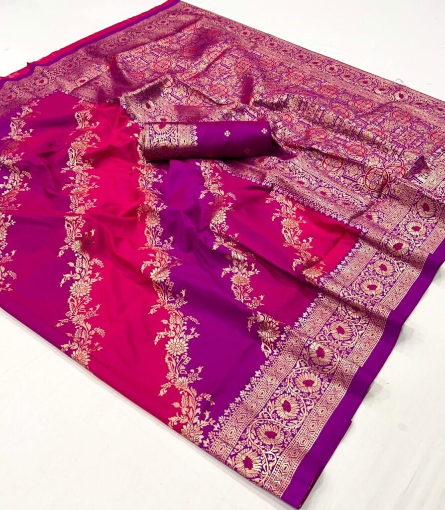 Purple Pink Rangkaat Handloom Weaving Silk Saree