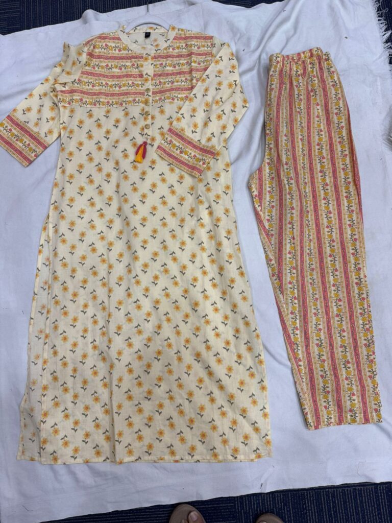 Yellow Pure cotton Long Coord set
