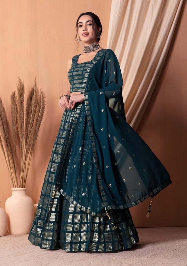 Blue Georgette Lehenga with Full Sequins Work