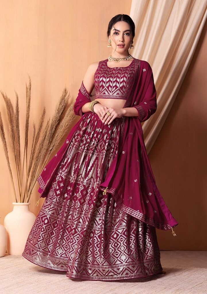Pink Georgette Lehenga with Full Sequins Work