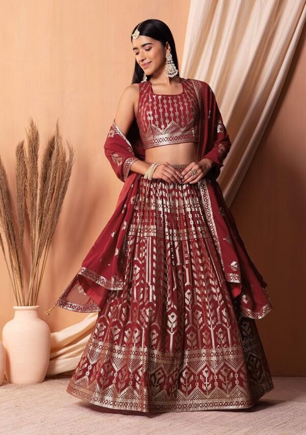 Maroon Georgette Lehenga with Full Sequins Work
