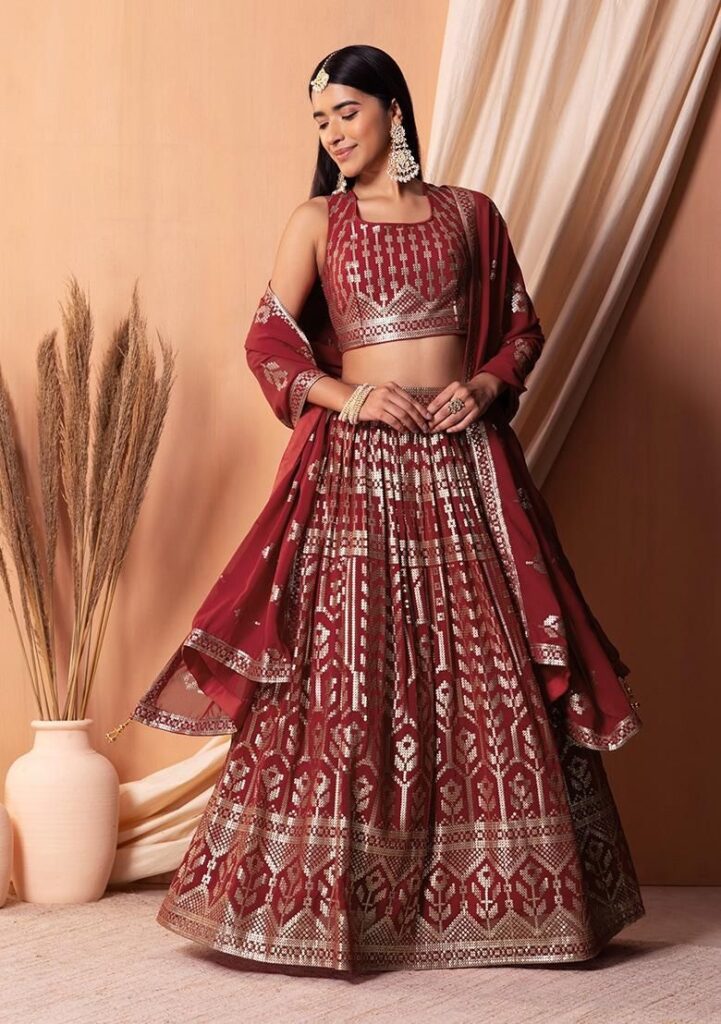Maroon Georgette Lehenga with Full Sequins Work