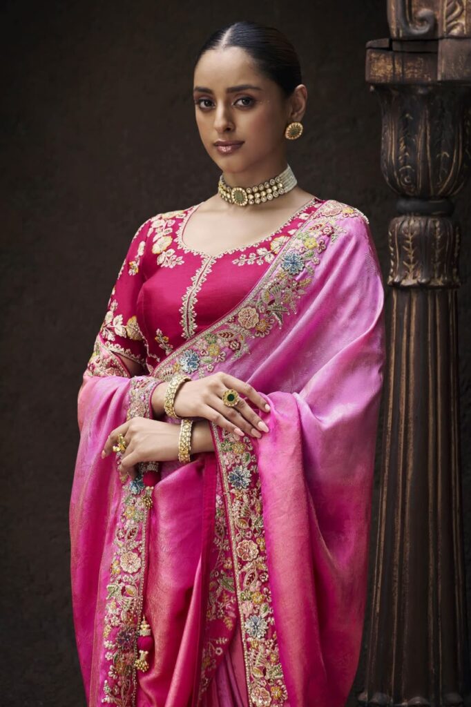 Pink Ombre Premium Wedding Saree
