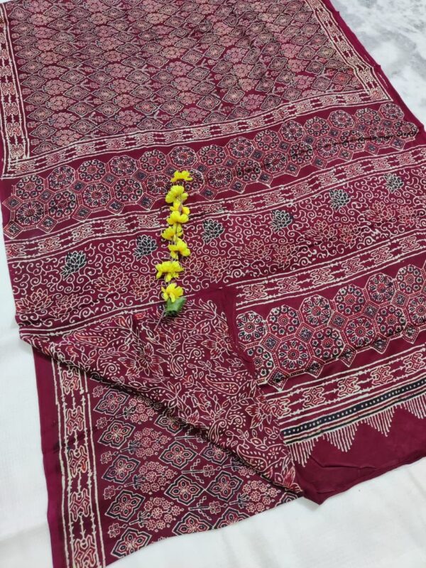 Maroon Ajrakh Print Modal Silk Saree