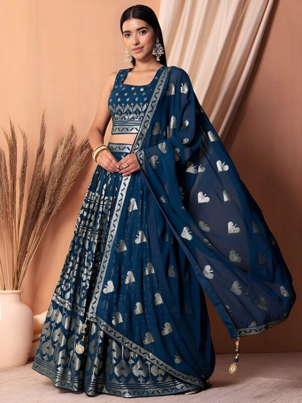 Blue Georgette Lehenga with Full Sequins Work