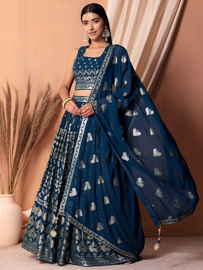 Blue Georgette Lehenga with Full Sequins Work