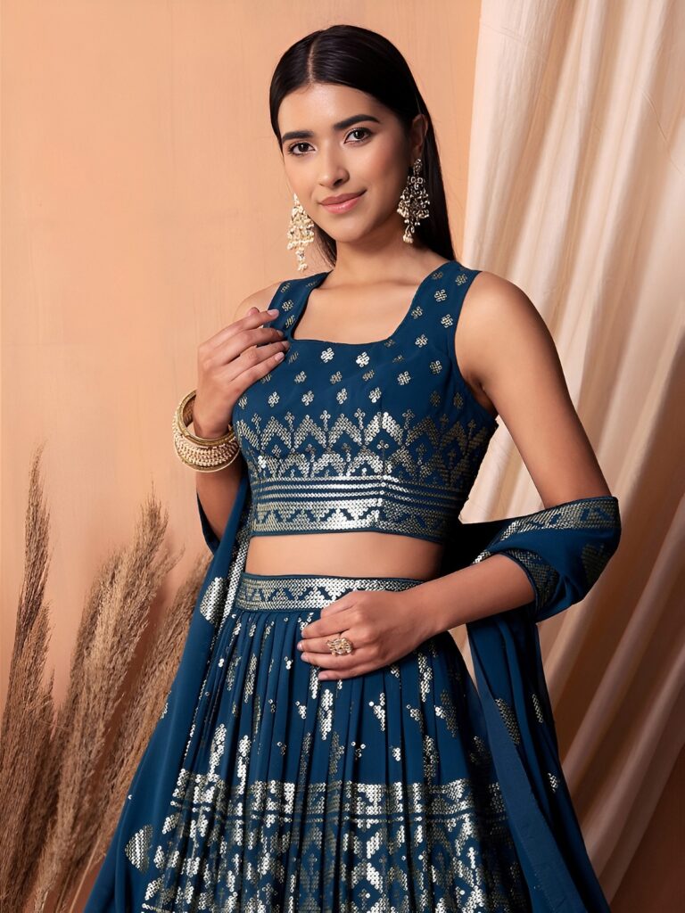 Blue Georgette Lehenga with Full Sequins Work