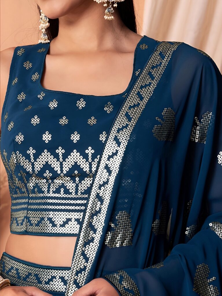 Blue Georgette Lehenga with Full Sequins Work