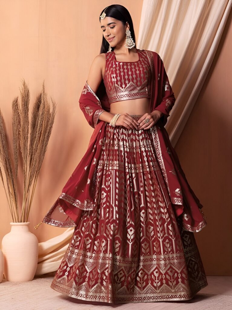 Maroon Georgette Lehenga with Full Sequins Work
