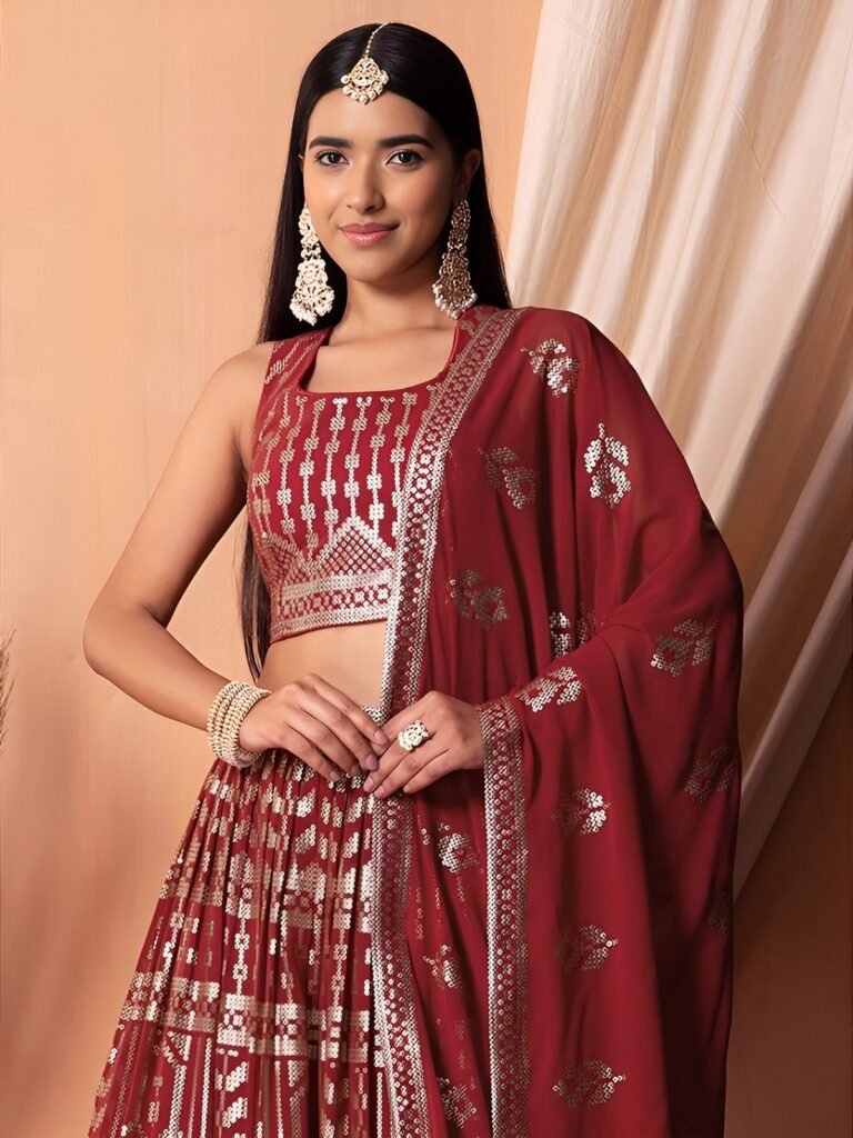 Maroon Georgette Lehenga with Full Sequins Work