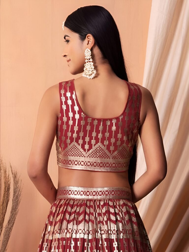 Maroon Georgette Lehenga with Full Sequins Work