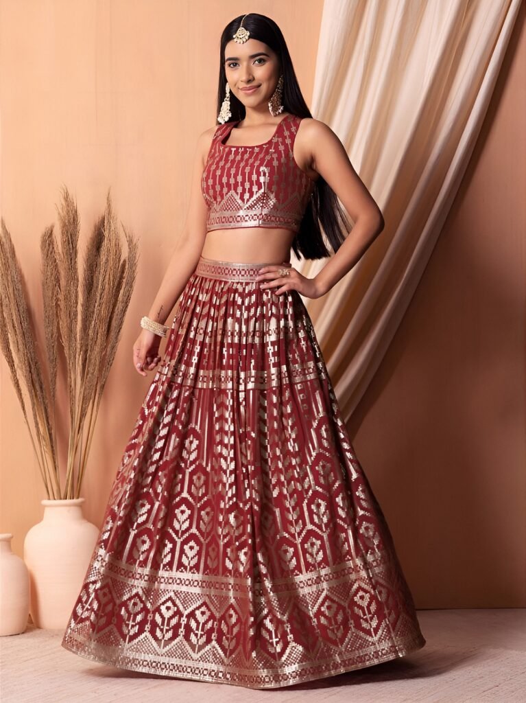 Maroon Georgette Lehenga with Full Sequins Work