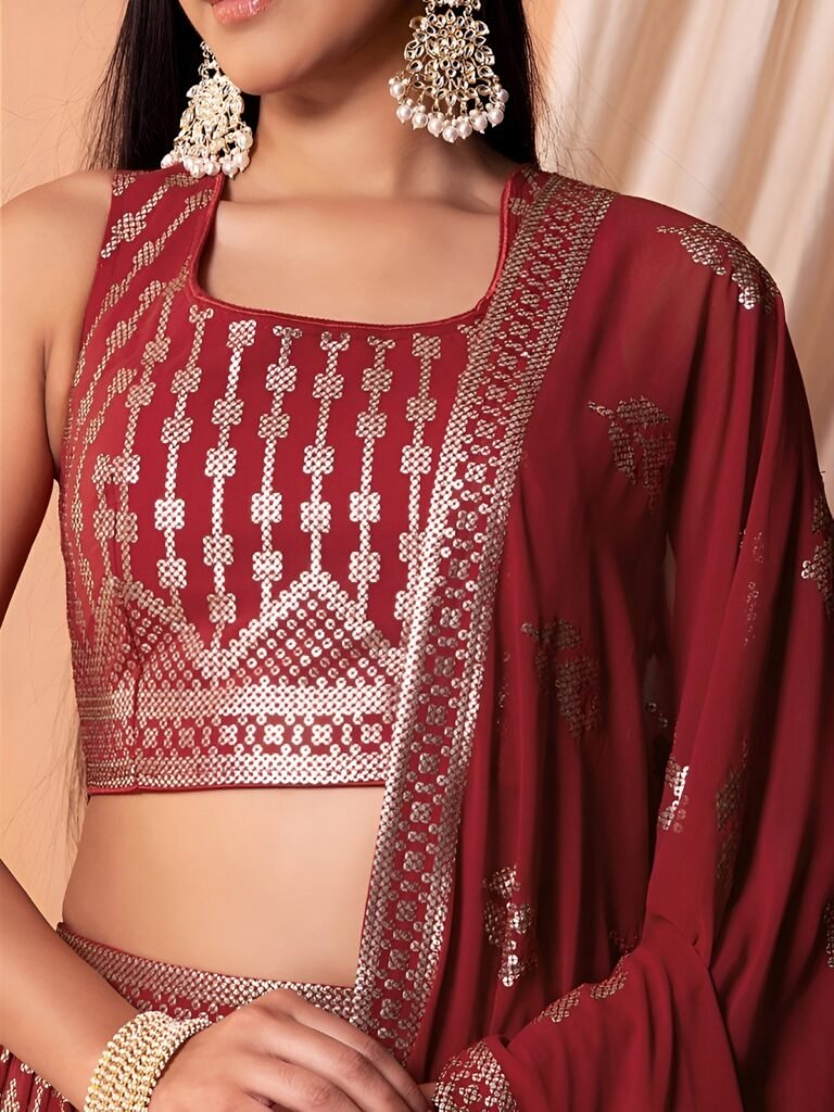 Maroon Georgette Lehenga with Full Sequins Work