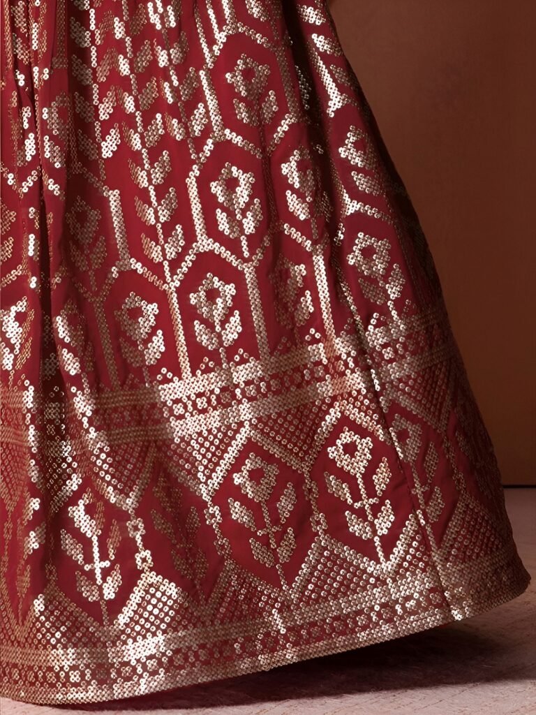 Maroon Georgette Lehenga with Full Sequins Work