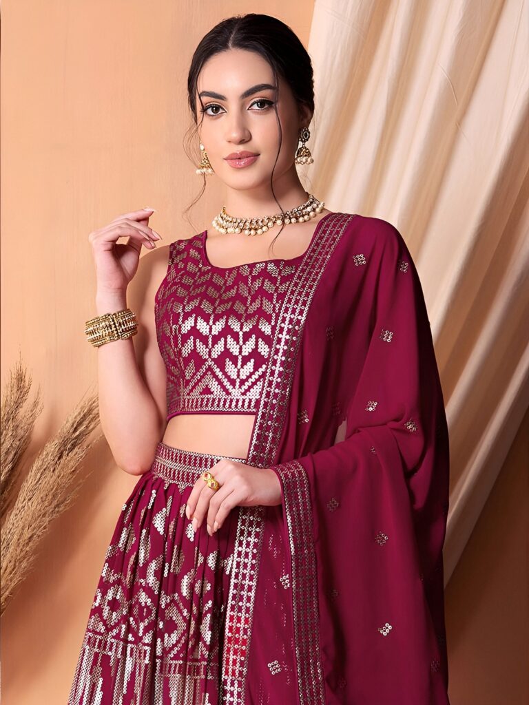 Ruby Pink Georgette Lehenga with Full Sequins Work