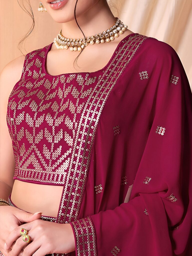 Ruby Pink Georgette Lehenga with Full Sequins Work