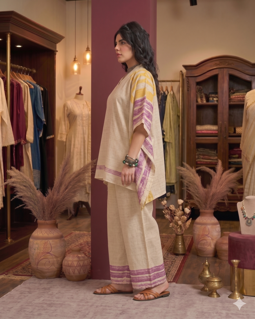 Yellow Purple Soft Linen Kaftan Coord Sets – Effortless Summer Comfort for Dubai