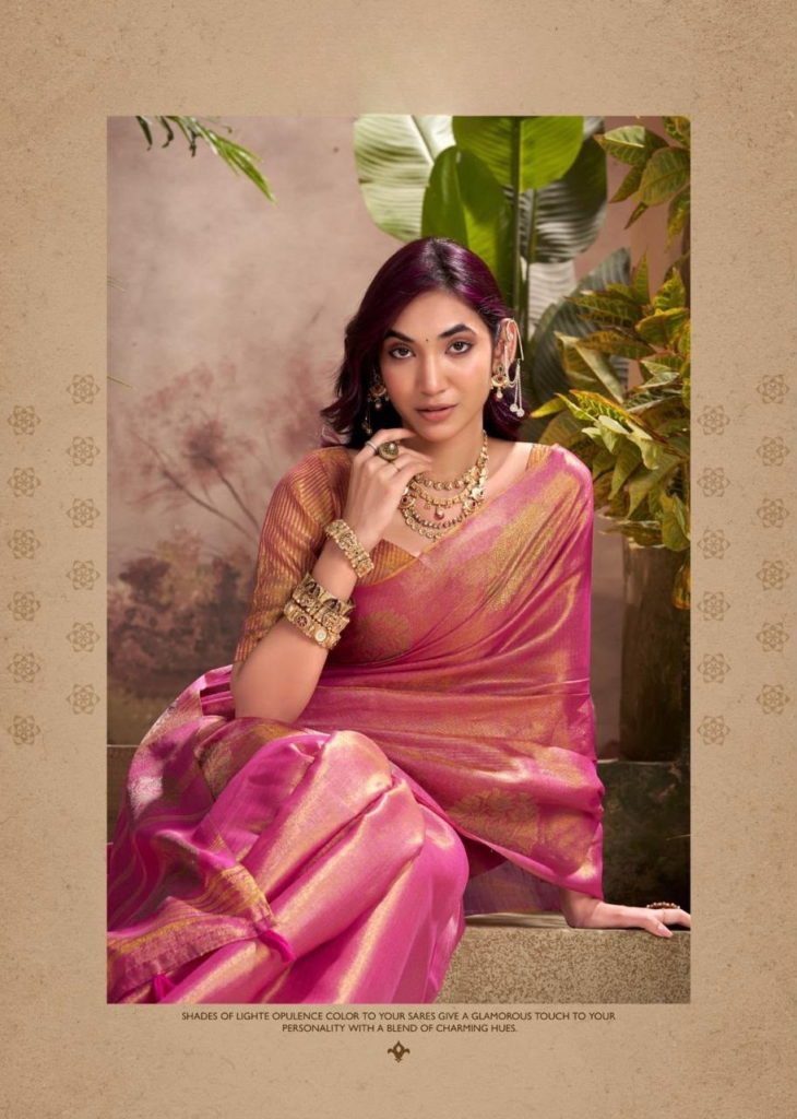 Vibrant Pink Tissue Silk Saree with Gold Zari Weave