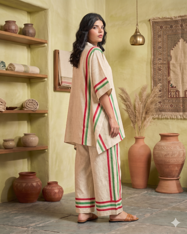 Red and Green stripe Soft Linen Kaftan Coord Sets – Effortless Summer Comfort for Dubai