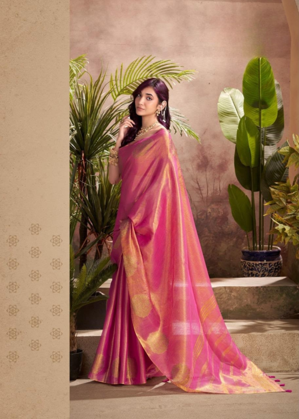Vibrant Pink Tissue Silk Saree with Gold Zari Weave