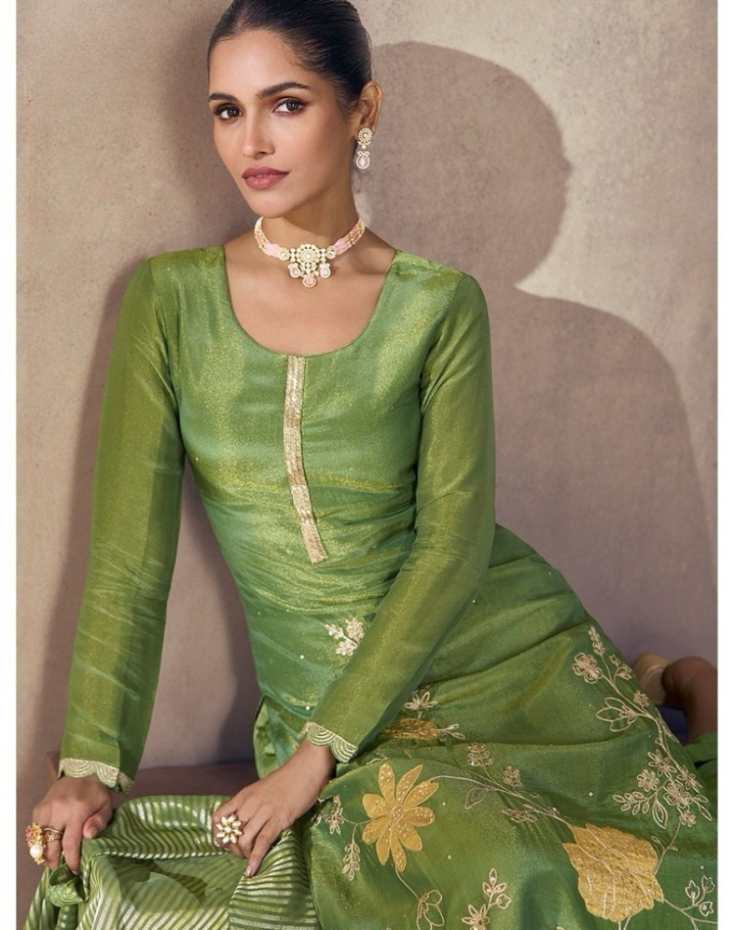 Premium Real Simar Silk Embroidered 3pc Suit with Chinon Dupatta | Green Festive Wear for Women
