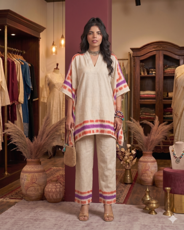 Offwhite purple Soft Linen Kaftan Coord Sets – Effortless Summer Comfort for Dubai