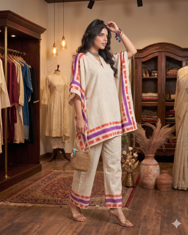 Offwhite purple Soft Linen Kaftan Coord Sets – Effortless Summer Comfort for Dubai