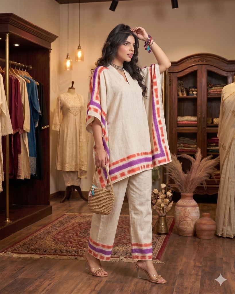 Offwhite purple Soft Linen Kaftan Coord Sets – Effortless Summer Comfort for Dubai
