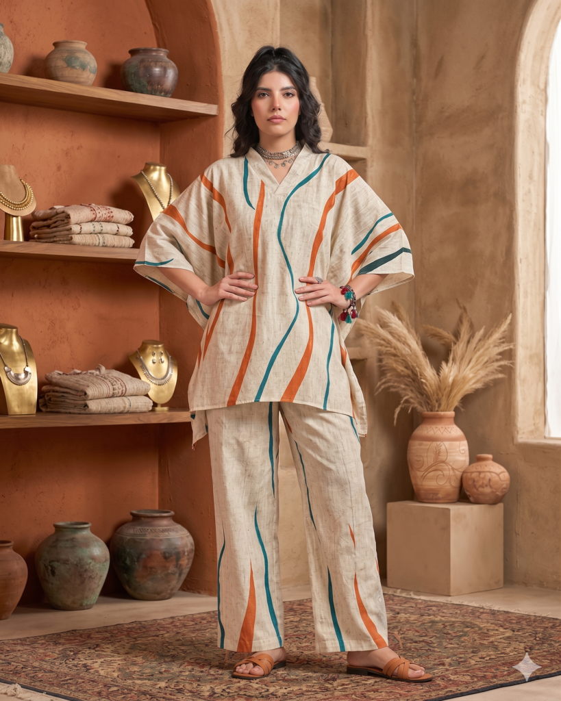 Multi color stripes Soft Linen Kaftan Coord Sets – Effortless Summer Comfort for Dubai