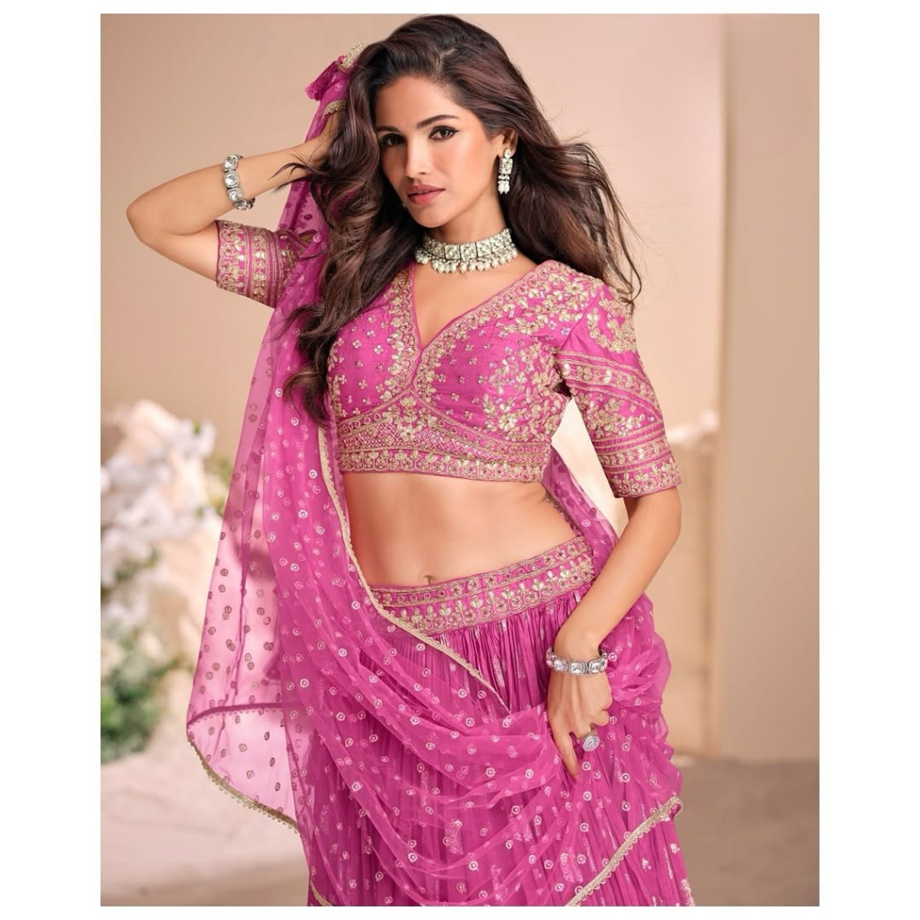 Vibrant Pink Lehenga Choli with Heavy Gota Work Embroidery & Sheer Dupatta
