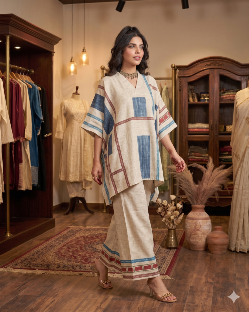 Blue Brown Soft Linen Kaftan Coord Sets – Effortless Summer Comfort for Dubai