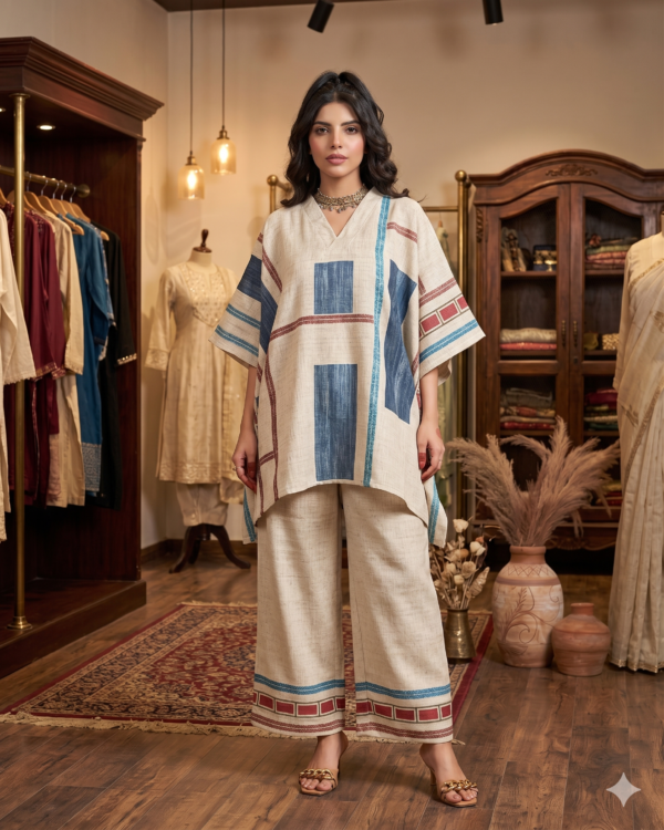 Blue Brown Soft Linen Kaftan Coord Sets – Effortless Summer Comfort for Dubai