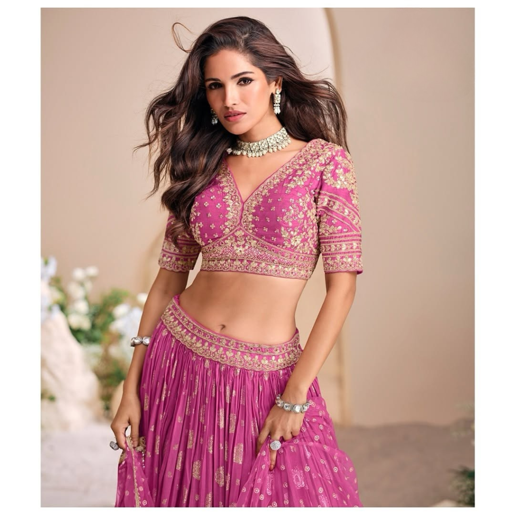 Vibrant Pink Lehenga Choli with Heavy Gota Work Embroidery & Sheer Dupatta