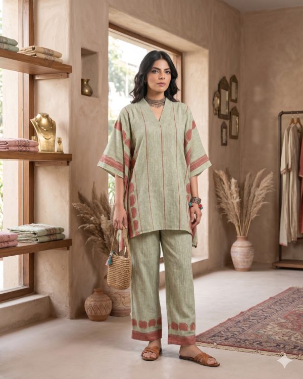 Sage green Soft Linen Kaftan Coord Sets – Effortless Summer Comfort for Dubai