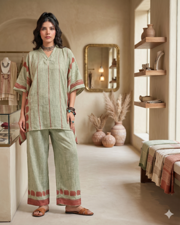 Sage green Soft Linen Kaftan Coord Sets – Effortless Summer Comfort for Dubai