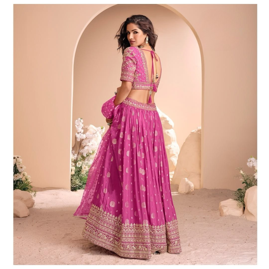 Vibrant Pink Lehenga Choli with Heavy Gota Work Embroidery & Sheer Dupatta